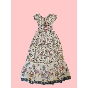 Me 2 Magic NWT Boho Floral Paisley Tiered Maxi Dress Smocked Waist Tassel size M